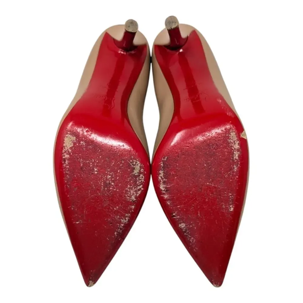 Christian Louboutin Apostrophy 100 Pointed Toe Pump Nude Beige Leather 39 | 8.5
